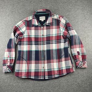 Orvis Fleece Lined‎ Shacket Womens Large Plaid Flannel Snap Shirt Jacket Red